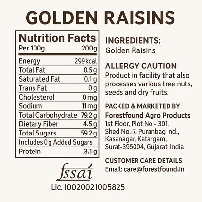 Forest Found Greek Seedless Golden Raisins | Large Golden Kishmish | Natural Dried Grapes for Energy | High Antioxidant Kishmish for Immunity & Skin Health