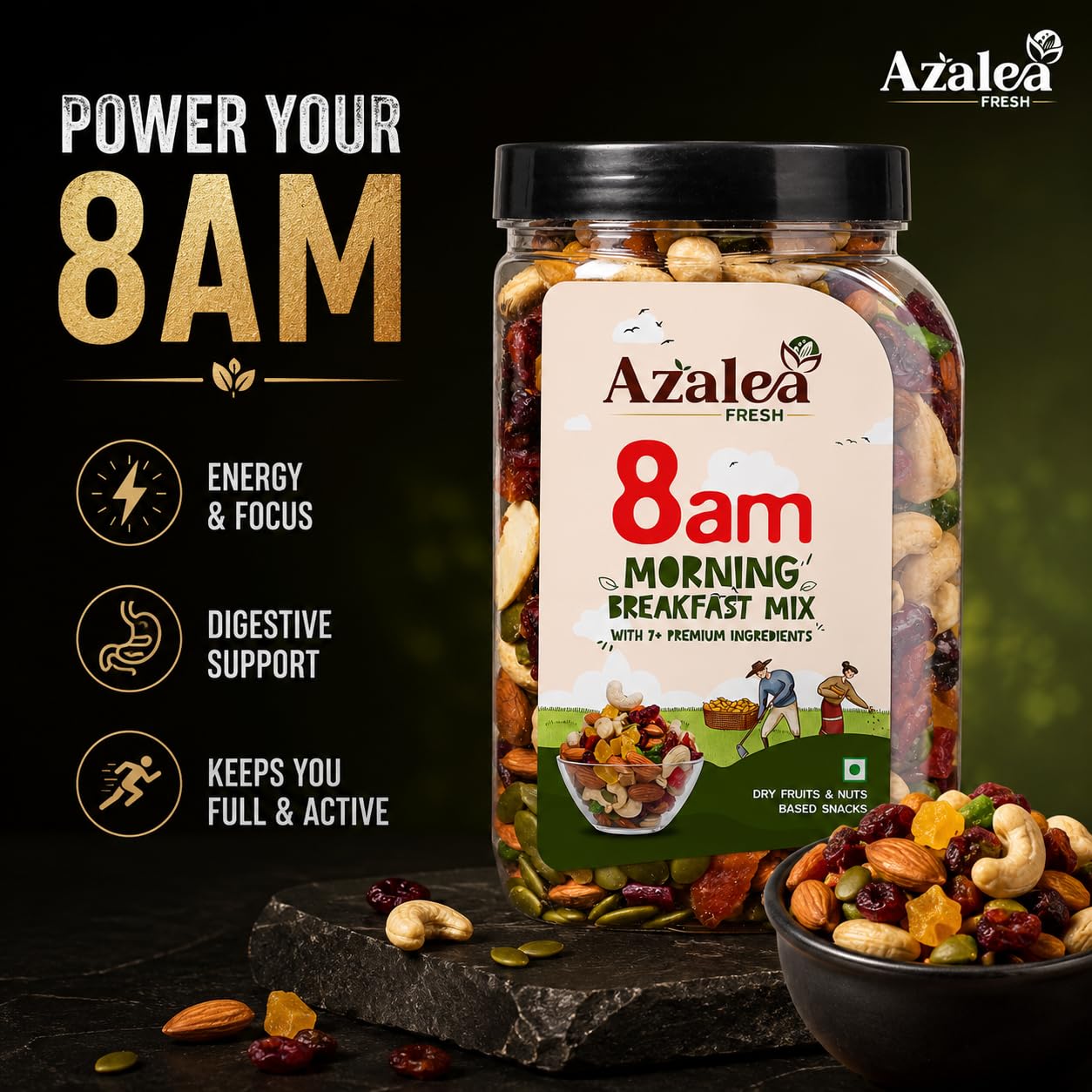 Azalea Fresh Premium Dry Fruits Mix 500gm | Healthy Trail Mix with Almonds, Cashews, Cranberries, Raisins & Seeds | Superfood Nut Mix for Daily Energy & Snacking (500 gram)