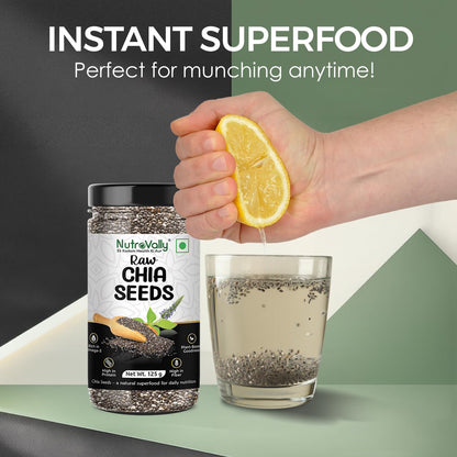 Nutrovally Chia Seeds 125g |Weight Loss & Skin Glow| Chai seeds for weight loss|High Fiber & Omega-3|Gluten-Free |chia seeds| Rich in Calcium, Protein & Fibre | Healthy Snacks |Seeds for eating