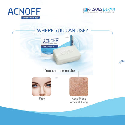 ACNOFF Anti-Acne Bar 100 gm | For Skin prone to Acne & Blemishes | Specially Formulated for Oily Skin | Unclogs Pores | Effective Cleansing without causing Dryness or Irritation