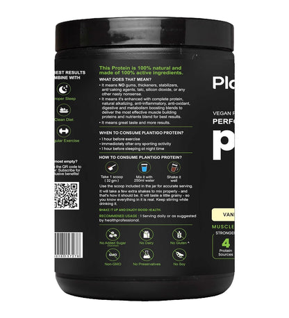 Plantigo Protein Powder 24g Plant Based Protein, 3g BCAA, 2g Leucine, 3g Fiber, 4x Fast Digestion, 95% Bioavailability, 3x Anti Oxidants, Anti Inflammatory, Vitamins, Minerals - Vanilla Flavored 500g