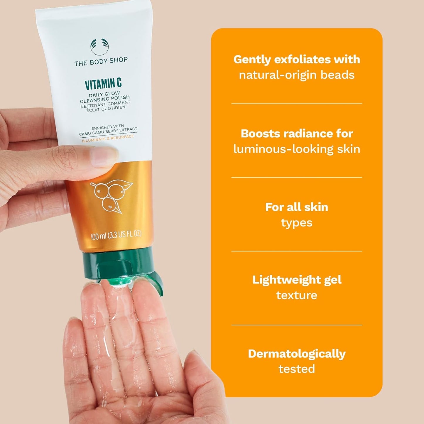 The Body Shop Vitamin C Daily Glow Cleansing Polish, 100 ML - For Dull, Tired Skin| Removes Dead Skin Cells| Radiance Revealing