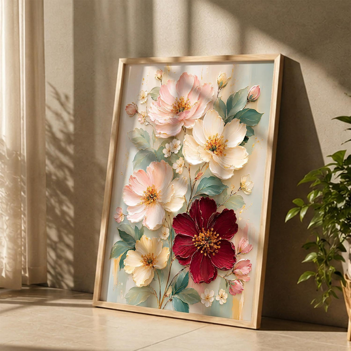 Floral Wall Art Home Decoration | Aesthetic Floral Paintings With Frame For Living Room Bed Room Hotel Wall Decor Digital Reprint Set of 1 (14X20)