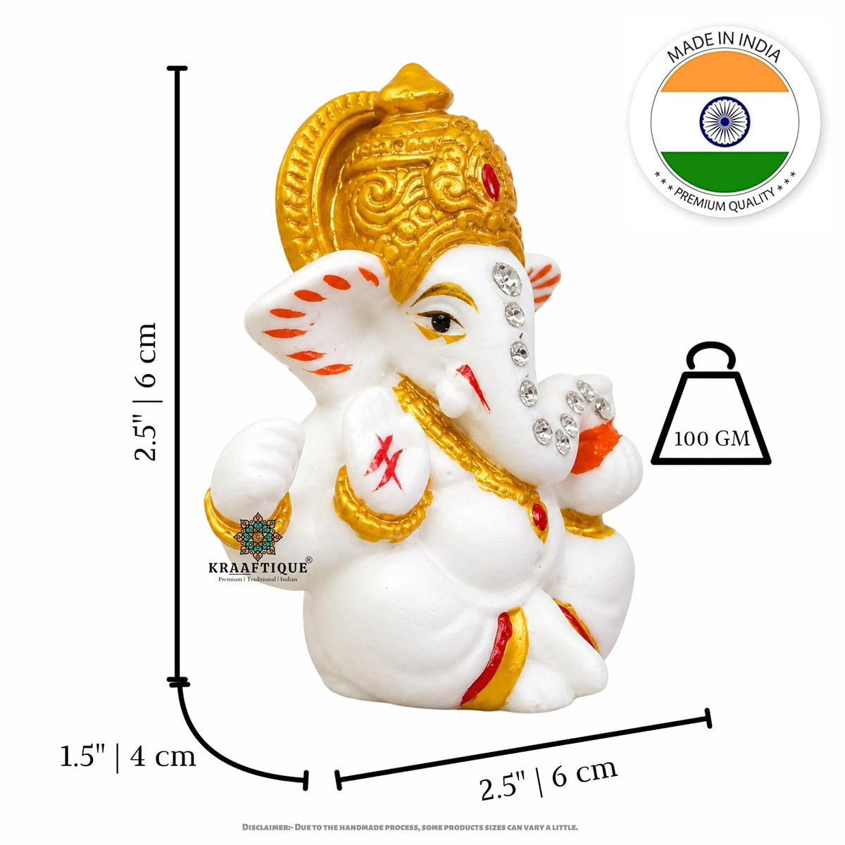 Chaturbhuj Ganpati Idol White Marble Statue, Matte Finish Ganesh Murti for Puja, Mandir, Home Decor, Diwali, Ganesh Chaturthi, Festivals & Gifting