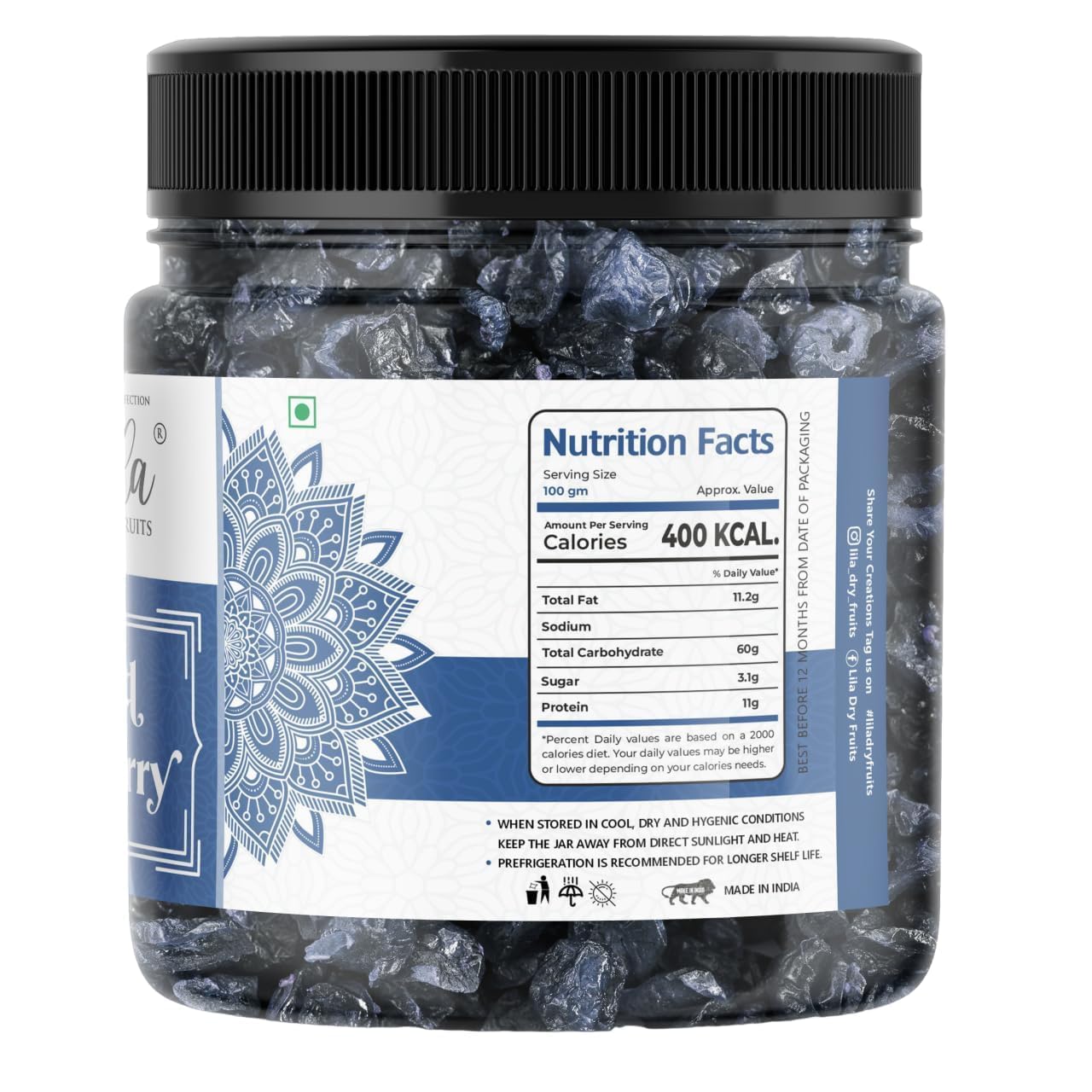 LILA DRY FRUITS Dried Blueberries | Naturally Sweetened Premium Californian Blue berry, Delicious Tasty Blueberries Chewy Snack | Perfect for Gifting, Snacking, Baking, Salads | Antioxidant Rich