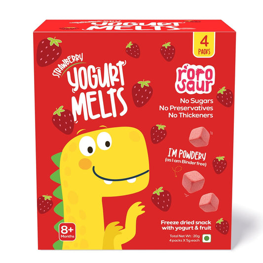 Rorosaur Baby Snacks – Strawberry Melts with Yogurt & Fruit & Veggie for 8+ Months | Finger Food for Toddlers | No Sugar, No Preservatives, No Binders | 4 Pack (5g Each)