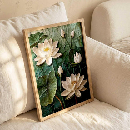 Aesthetic lotus Art Home Decoration Painting | Floral Paintings With Frame For Living Room Bed Room Hotel Wall Decor Digital Reprint (13x17 inch)