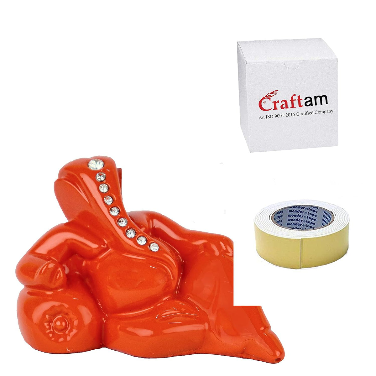Polyresin Orange Ganesha Statue for Car Dashboard God Ganesh Murti Ganpati Idol Figurine with Double Side Tape