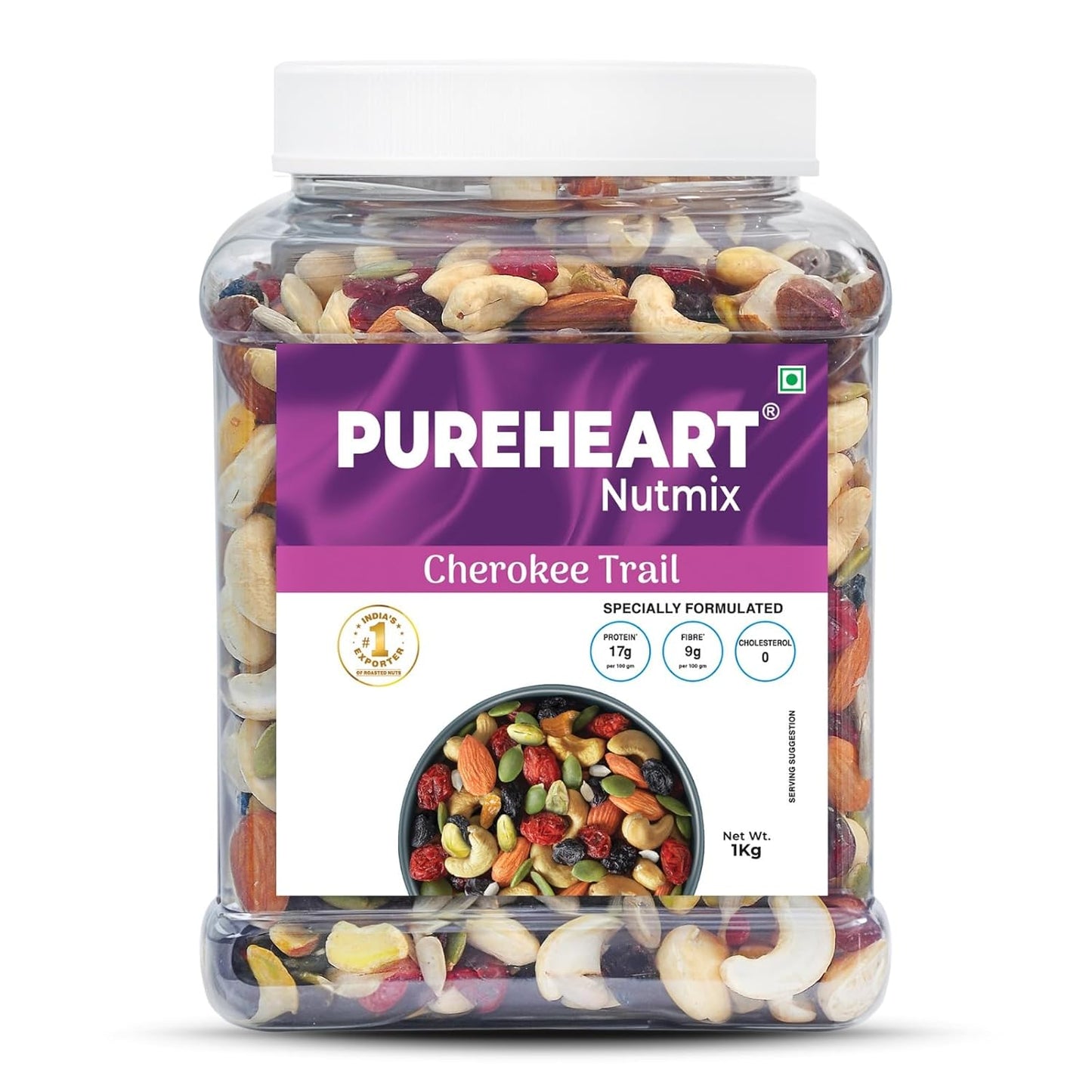 Pureheart Premium Trail Mix | An Eclectic Mix of 8 Healthy Superfoods Nuts- Cashews, Almonds, Pistachio | Dry Fruits - Cranberries, Raisins | Seeds - Pumpkin, Sunflower | Reusable Jar