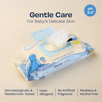 Maate Baby Wipes | Soothing & Hypoallergenic | Infused With Plant Squalane, Tamanu Oil & Aloe Vera | Moisturizing & Hydrating | Wipe for Baby's | Paraben & Sulphate Free (pack of 1, 4 wipes)