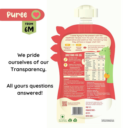 Rorosaur Ready to Eat Sattu Maavu Porridge Baby Food Puree Pouch 100g each, Pk of 2 | Made with millet & pumpkin for 6+ Months Baby | Easy to Digest, 100% Natural, No Preservatives, No Sugar/Salt