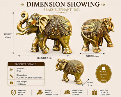 Brass Elephant Statue for Home Decor, Good Luck, Vastu, Feng Shui, Office & Gift – Handmade Decorative Elephant Figurine for Wealth & Prosperity (2.5 Inch)