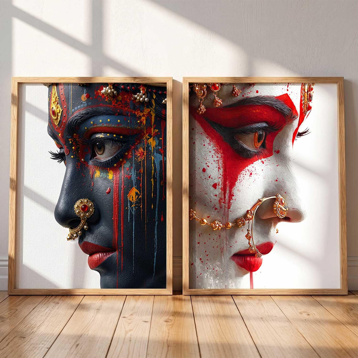 Set of 2 Framed Wall Art Prints, Premium HD Modern Wall Decor for Living Room, Bedroom, Office & Home, Abstract, Spiritual, Floral, Nature, Botanical & Boho Artwork, Ready to Hang (Shiv parwati 3, 13X19, Brown)