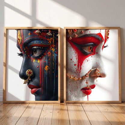 Set of 2 Framed Wall Art Prints, Premium HD Modern Wall Decor for Living Room, Bedroom, Office & Home, Abstract, Spiritual, Floral, Nature, Botanical & Boho Artwork, Ready to Hang (Shiv parwati 3, 13X19, Brown)