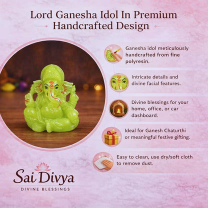 Radium Green Ganesha Idol 3 Inch | Glow Ganpati Murti for Home, Office & Pooja