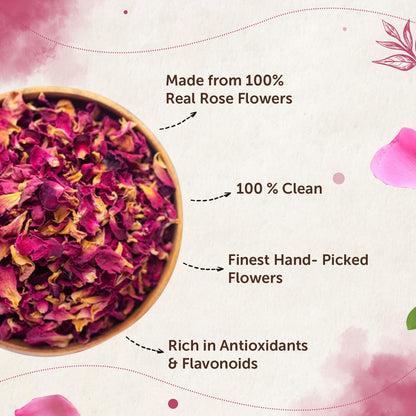 Neuherbs Rose Flower Tea 50g| Promote Skin Glow | 100% Clean, Natural & Pure | Rich In Antioxidant | Caffeine Free Tea