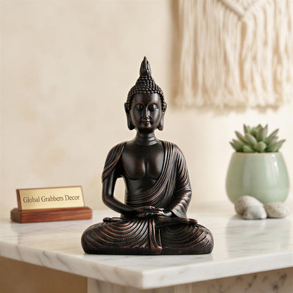 New Sitting Meditating Buddha Statue showpiece Idol Home Decor Items for Living Room and Gifts (Antique Copper)