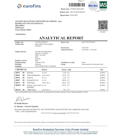 Eurofins analytical report for a product with detailed chemical analysis results.