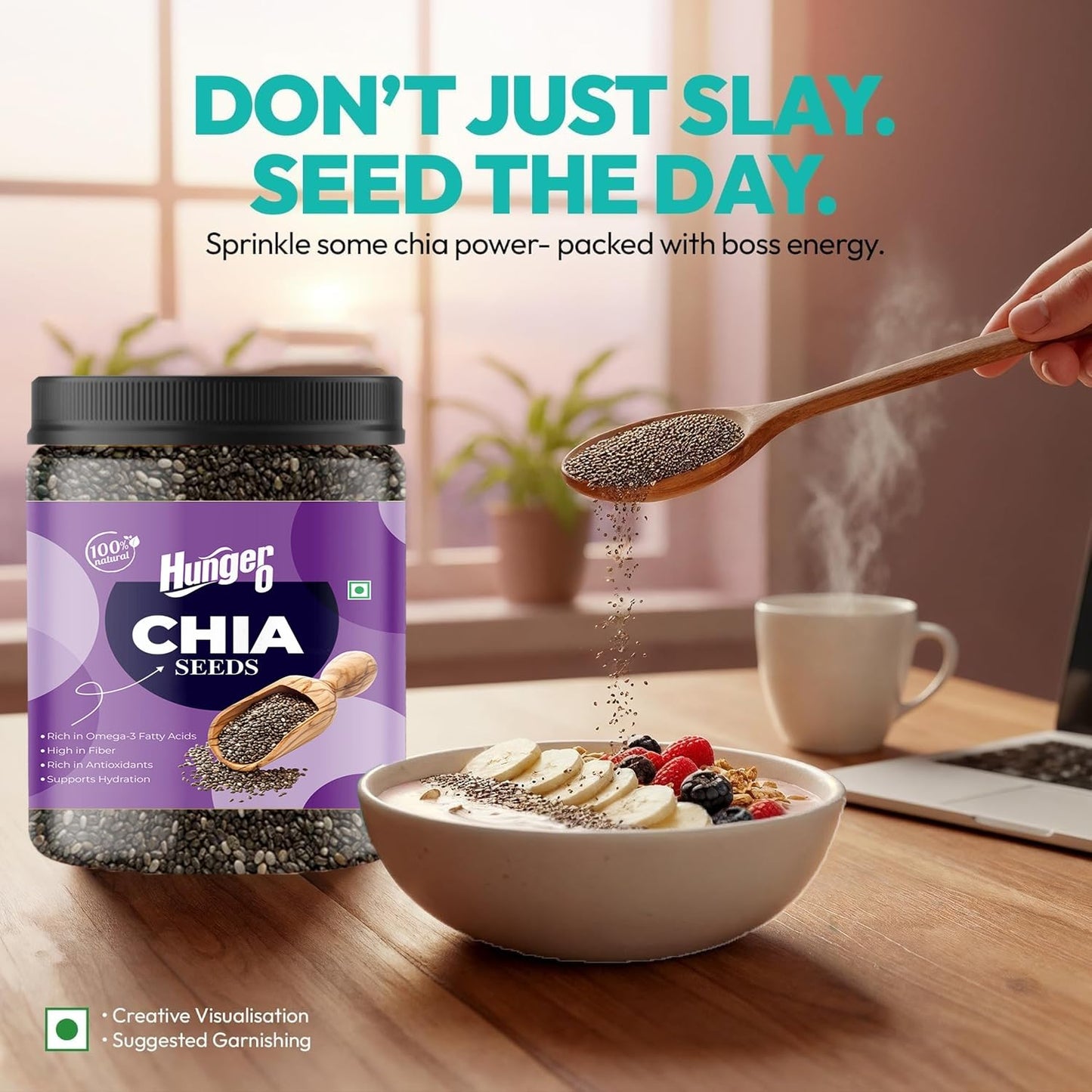 Hunger 0 Premium Grade Chia Seeds, Raw Seeds for Eating, Rich in Fiber, Calcium, Protein & Omega 3, Healthy Superfood for Smoothies, Salads, Baking & Daily Diet Food