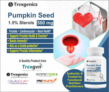 Trexgenics PUMPKIN SEED EXTRACT 500 mg Prostate, BPH, Urinary Tract Health Support (60 Veg Capsules) (Pack of 1)