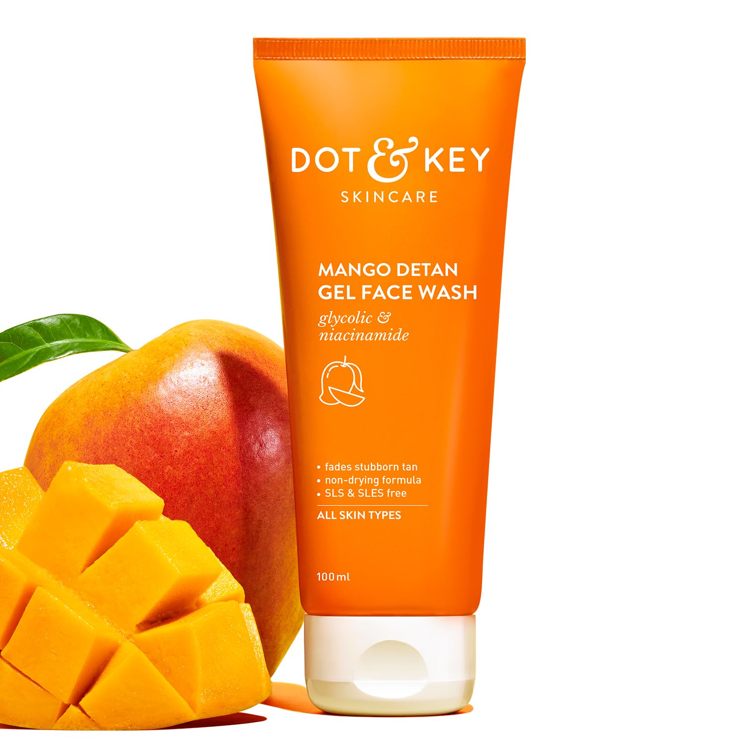 Zephivo Dot & Key Mango Detan Gel Face Wash | Gently Cleanses Skin From Dirt & Oil | Fades Stubborn Tan | For All Skin Types | 100ml
