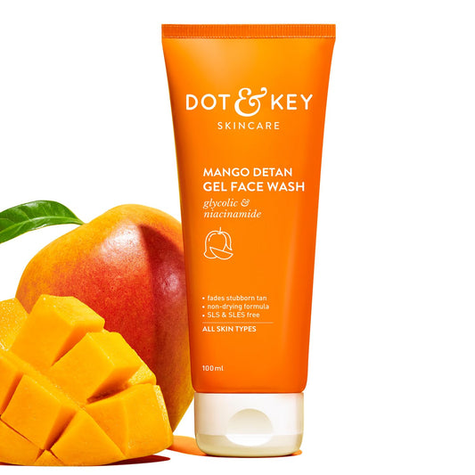Zephivo Dot & Key Mango Detan Gel Face Wash | Gently Cleanses Skin From Dirt & Oil | Fades Stubborn Tan | For All Skin Types | 100ml
