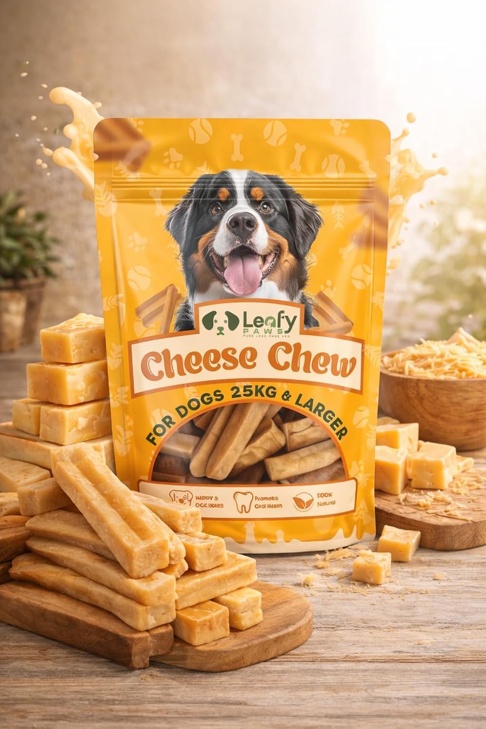 LeafyPaws Himalayan Cheese Chew Dog Treats (95g) | 100% Natural Long Lasting Yak Milk Chews for Medium & Large Dogs (25kg+) | Lactose Free, Grain Free, No Preservatives, Dental Support (Orginal)