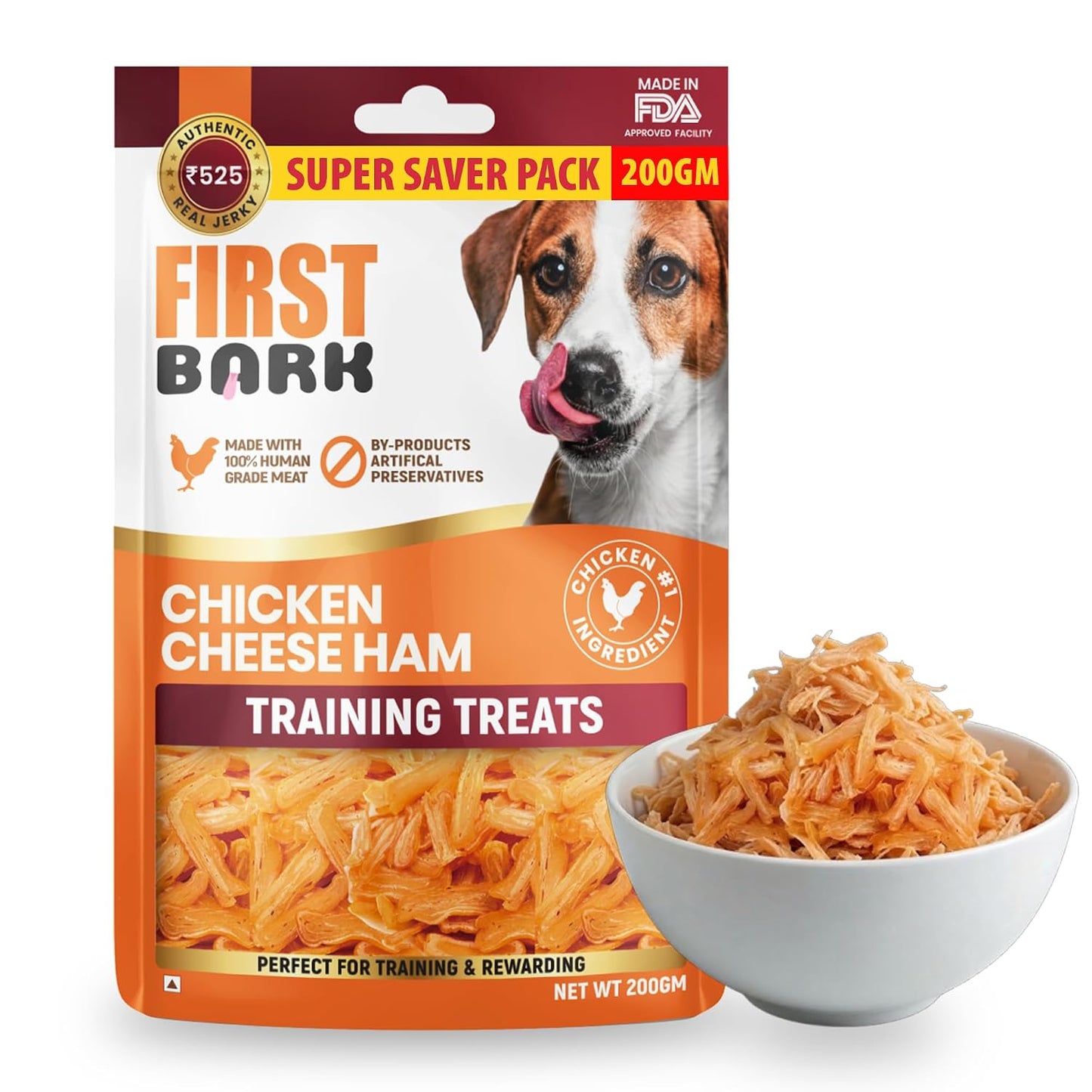 First Bark Dog Treats for Adult Dog & Puppy – Training Treats Bite-Sized Chicken Jerky for Dogs, Small Dogs & Shih Tzu | Puppy Treats & Dog Snacks –Chicken Cheese Ham (200g) x1