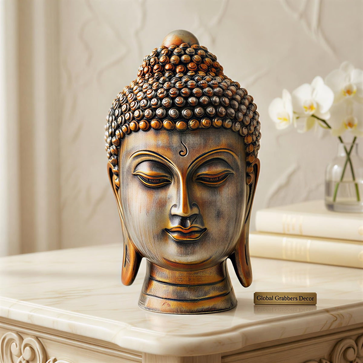 Buddha Idol Statue | Show Pieces for Home Decor Living Room (Antique Orange)