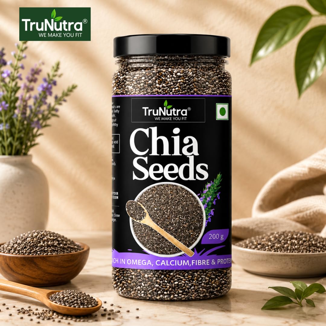 TruNutra Chia Seeds 200g | Omega-3, Fiber & Protein Rich Superfood for Eating | Supports Digestion, Weight Management, Bone Strength & Energy | Vegan | Non-GMO