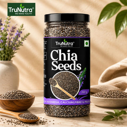 TruNutra Chia Seeds 200g | Omega-3, Fiber & Protein Rich Superfood for Eating | Supports Digestion, Weight Management, Bone Strength & Energy | Vegan | Non-GMO