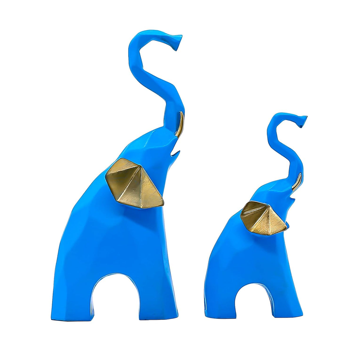 Elephant Pair Showpiece Geometrical Animal Figurine for Home Decor Living Room Decor(9 & 6 inch, Green)