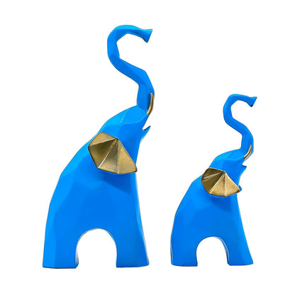 Elephant Pair Showpiece Geometrical Animal Figurine for Home Decor Living Room Decor(9 & 6 inch, Green)