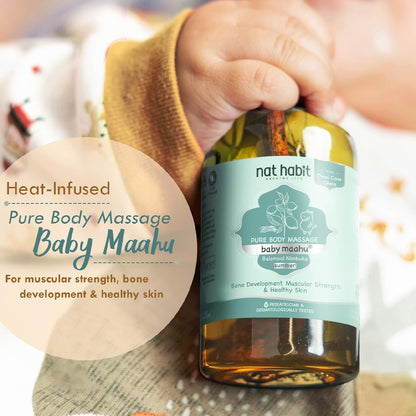 Nat Habit Baby Massage Oil Summer Maahu Balamool Nimbuka For Bone Development, Muscular Strength & Healthy Skin - Suitable For Ages 0 to 12 years - Zero Chemicals & Preservatives - 100ml