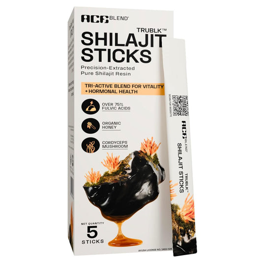 Ace Blend 400mg TRUBLK Shilajit Sticks (5 Servings) | 120mg Cordyceps Mushroom & Organic Honey | Over 75% Fulvic Acid & 80+ Trace Minerals | For Strength & Performance | High Absorption | Men & Women