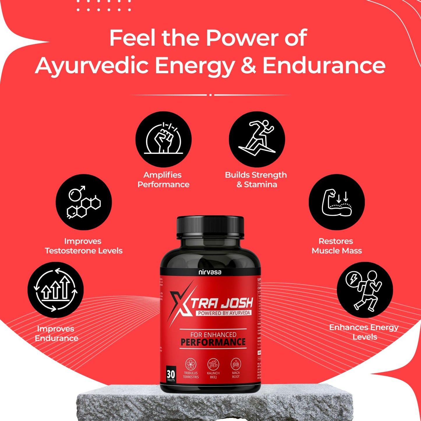 Nirvasa Xtra Josh Tablets for Men (30 Tabs) | Stamina, Energy & Performance Booster | Boosts Vitality, Strength & Endurance | Muscle Support, Enriched with Saponins