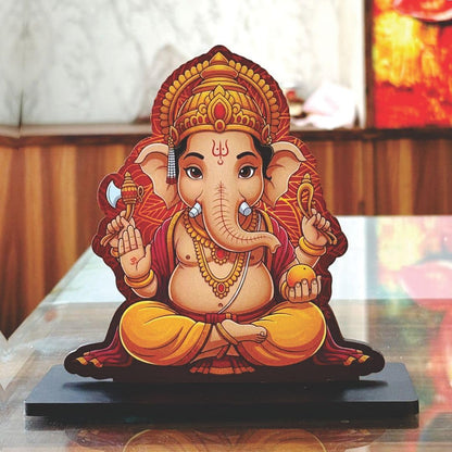Wooden Shree Ganesha Idol | Spiritual Tabletop Showpiece for Home, Office Desk, Temple, Living Room Decor, Religious Gift Item (5.5 x 6 Inch)