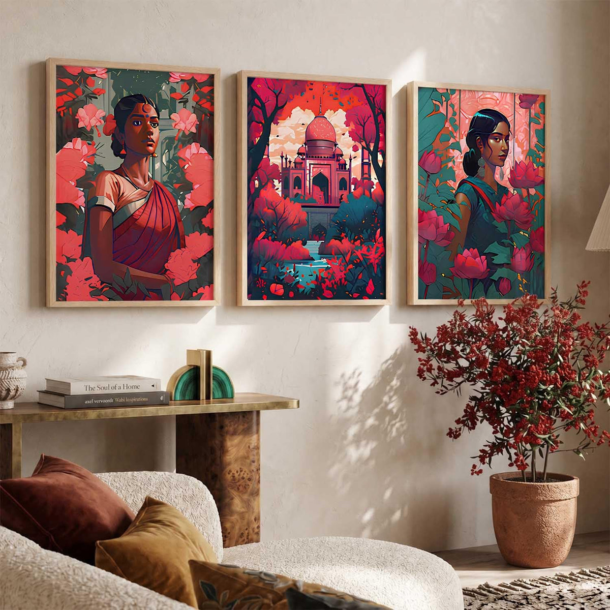 Modern Wall Art Home Decoration Paintings With Frame For Living Room Bed Room Hotel Wall Decor Digital Reprint Set of 3 (13X17 inch)