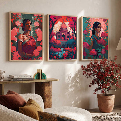 Modern Wall Art Home Decoration Paintings With Frame For Living Room Bed Room Hotel Wall Decor Digital Reprint Set of 3 (13X17 inch)