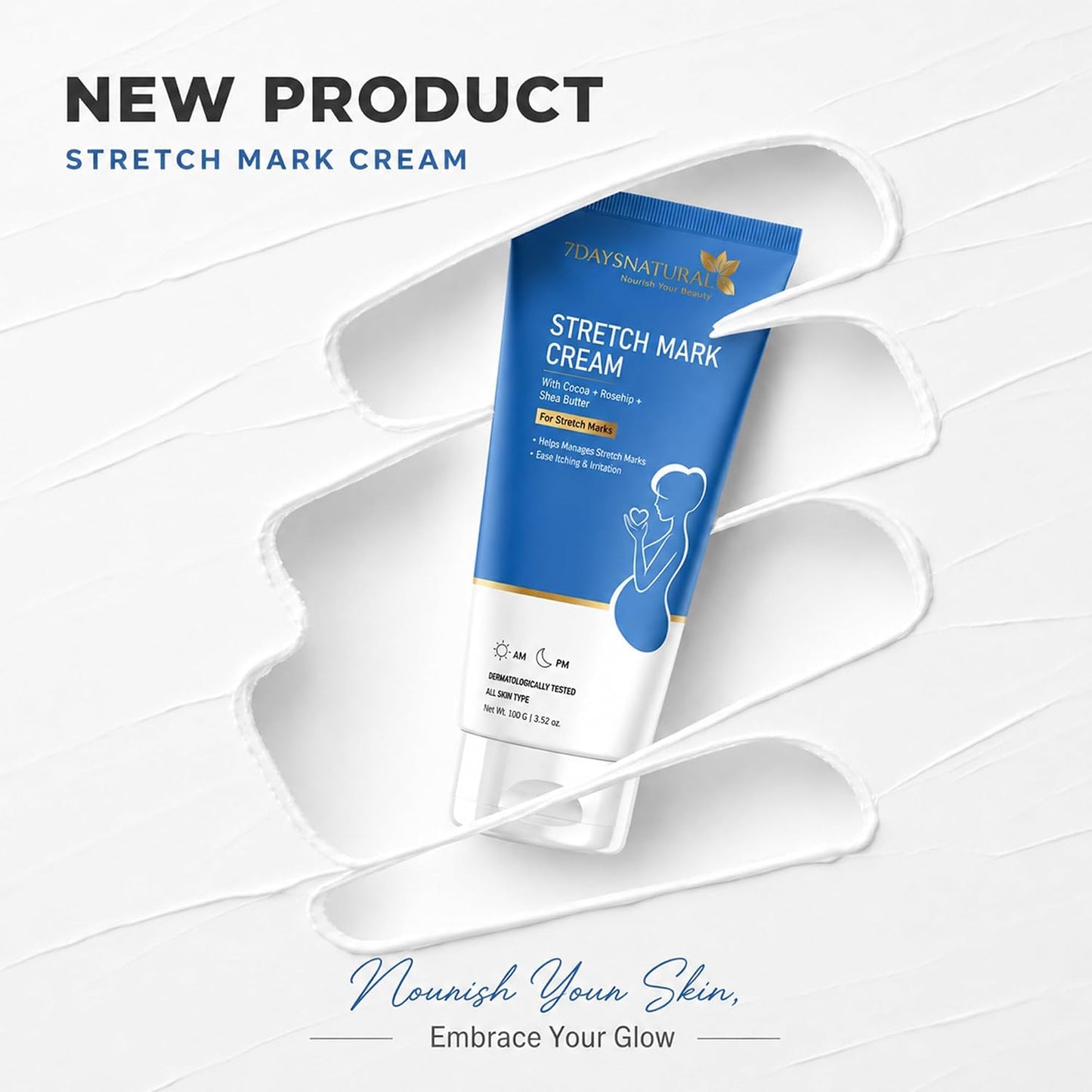7DAYSNATURAL Stretch Mark Cream 100g | Moisturizing Cream for Pregnancy & Postpartum Stretch Marks