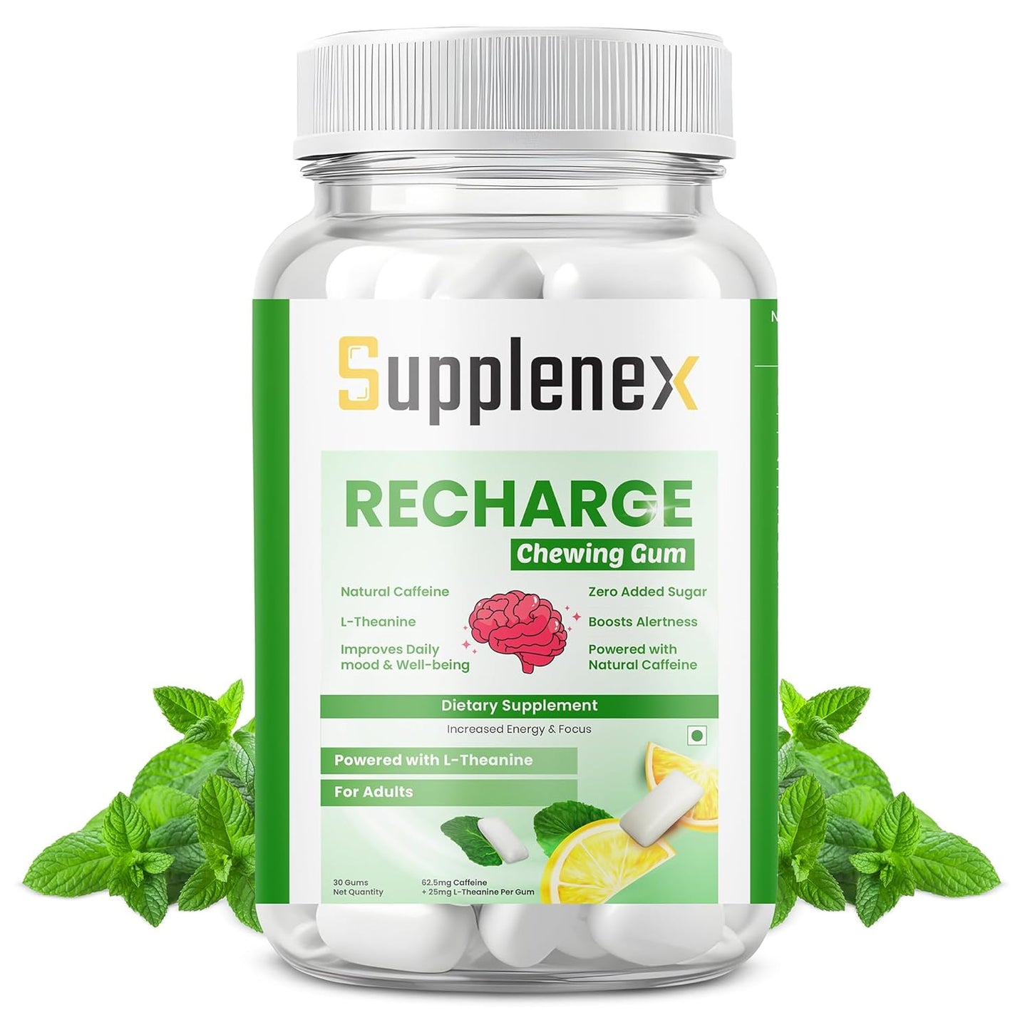 NeuroGum & BrainFocus | Caffeine Energy Chewing Gum Sugar Free | 30 Gums with Caffeine & L-theanine for Energy, Memory + Focus Boost, Refreshing Mint Unisex