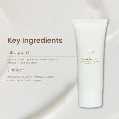 Sunscreen tube with key ingredients listed on a light background