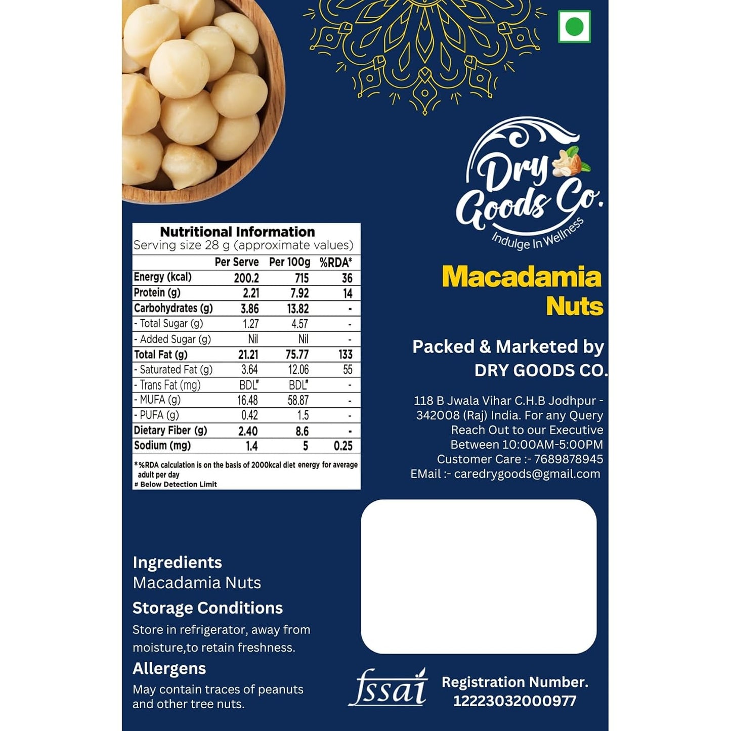 Dry Goods Co. Premium Macadamia Nuts | Jumbo Roasted & Salted Macadamia Kernels | Rich Buttery Taste | Healthy Snack | High in Fiber & Good Fats | Ready to Eat Gourmet Dry Fruits