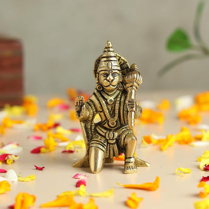 Brass Hanuman Ji Idol | Handcrafted Hanuman Murti for Pooja Room | Home Temple & Festival Gift (Design10: L5 x W5 x H8 cm)