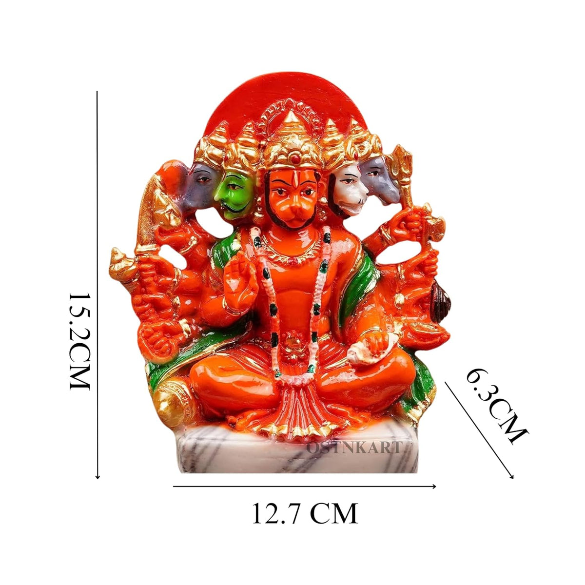 Resin Hanuman Ji Murti Panchmukhi Hanuman For Door Entrance Temple Home & Office Decor Living Room Decoration Gift For New House Warming Ceramony Balaji Idol Evil Eye 6.3 cm Orange