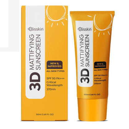 Blisskin Sunscreen SPF 50 PA+++ | 50ml Organic & Non Comedogenic SunscreenSPF50 | UVA, UVB & Blue Light Protection | With Hyaluronic Acid & Vitamin C | No White Cast | For All Skin Types