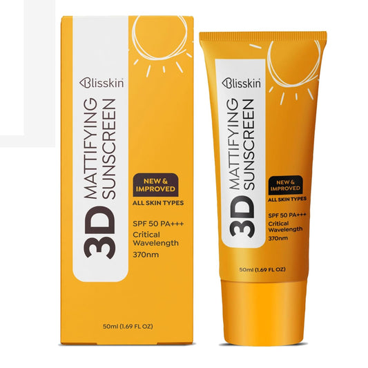 Blisskin Sunscreen SPF 50 PA+++ | 50ml Organic & Non Comedogenic SunscreenSPF50 | UVA, UVB & Blue Light Protection | With Hyaluronic Acid & Vitamin C | No White Cast | For All Skin Types