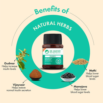 Dr. Vaidya's Diabex Capsules | Helps Regulate Blood Sugar Levels | Ayurvedic Blend With The Goodness Of Methi, Karela & Neem | (30 Capsules)