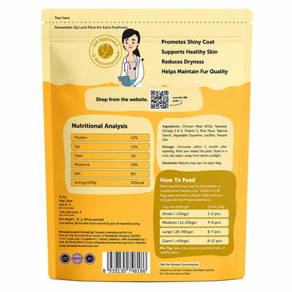 Dogs & Tiddles Skin & Coat Dog Treats for Puppies & Adult Dogs, 70g | Soft & Chewy Real Chicken Treats | with Omega 3 & 6 | Supports Healthy Skin & Shiny Coat