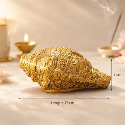 Kalakriti Metal Shankh Showpiece | Antique Gold Plated Carved Conch for Pooja Temple Vastu | Decorative Sankh for Home Décor | Auspicious Diwali Religious Gift (1 Pc)